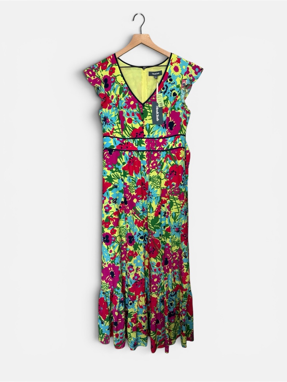 ModCloth NWT Bright Floral Maxi‎ Dress Tie Waist Flutter Sleeve Large
